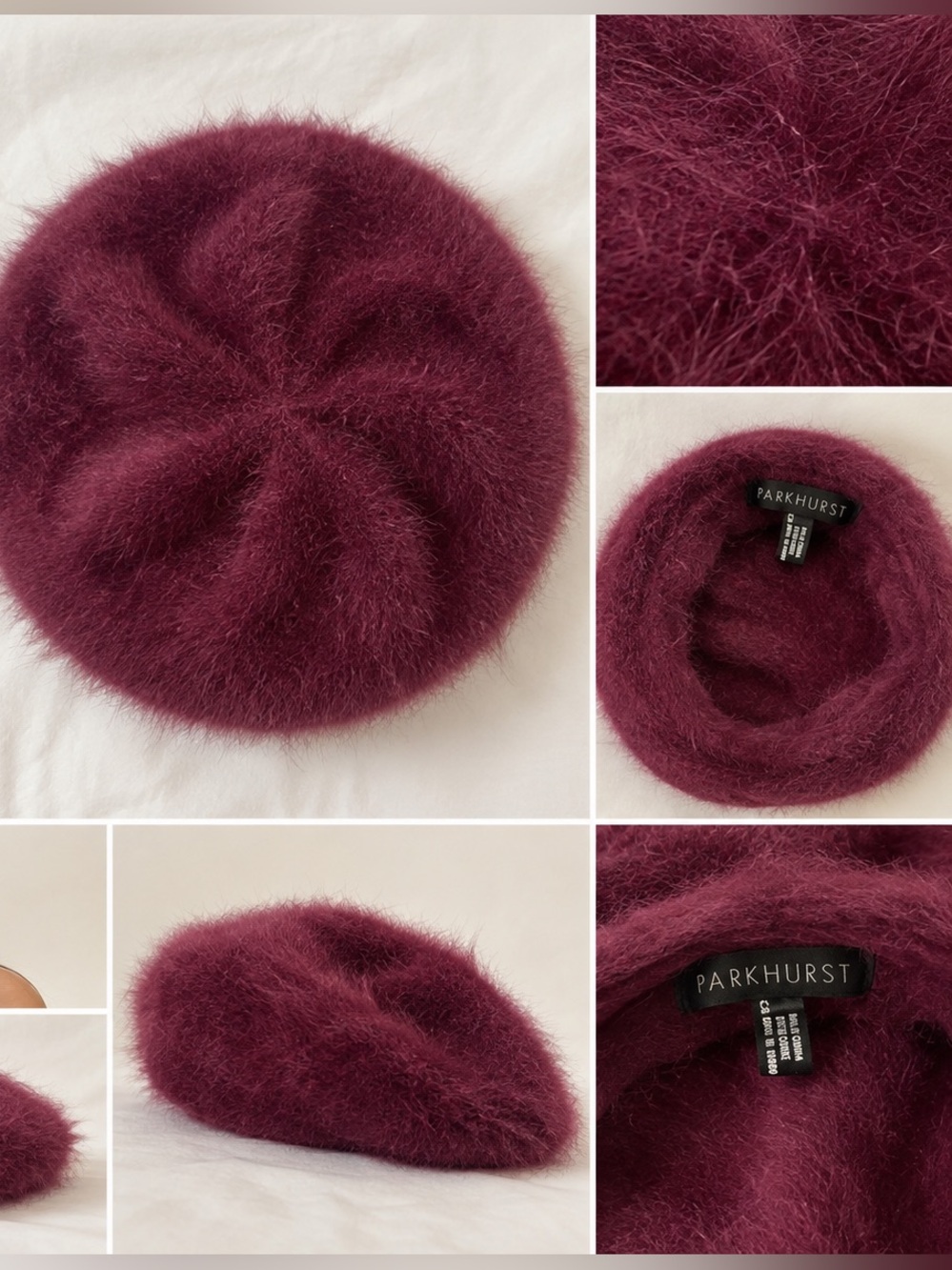 Parkhurst Fuzzy Burgundy Angora-Blend Beret